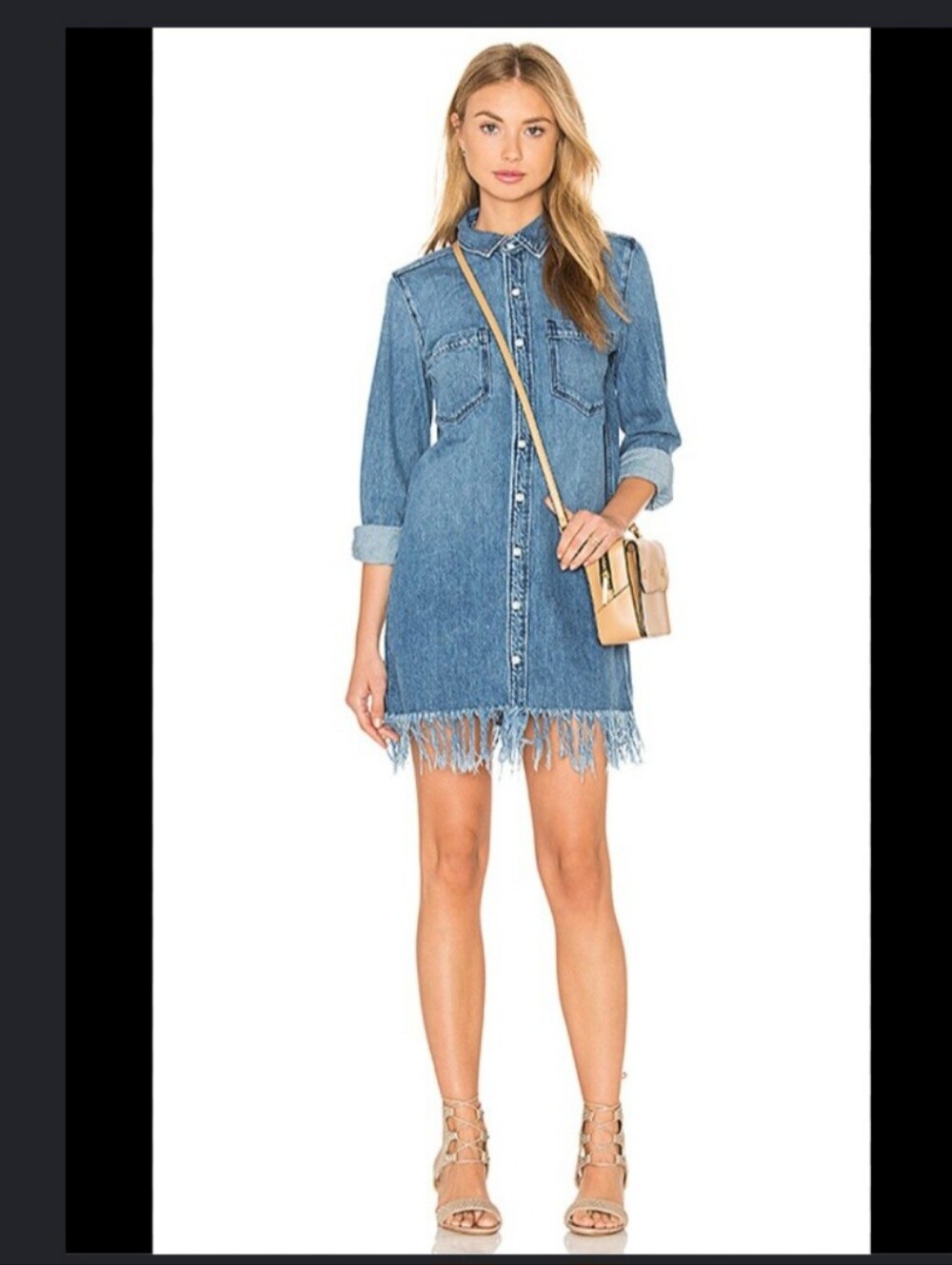 3x1 NYC Fringe Hem Denim Shirt Dress Jacket Boho Modern Sz M Lightwash